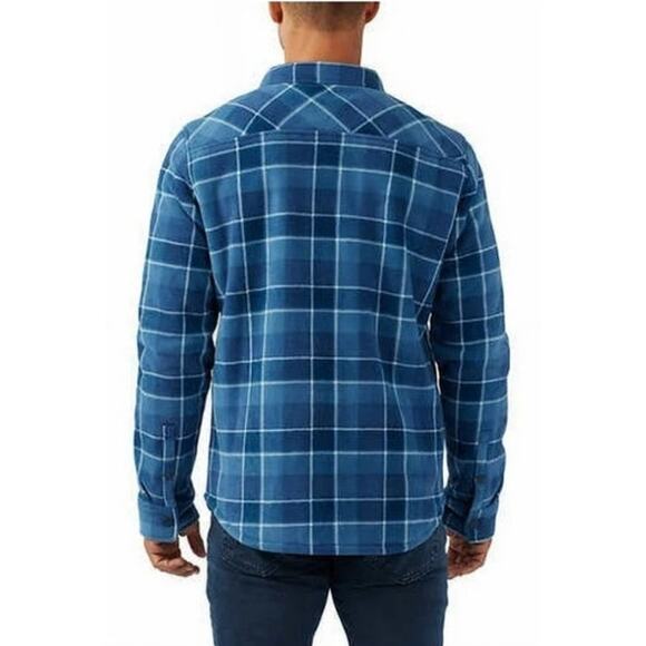 Voyager Men's Large Blue Plaid Super Plush Sherpa Lined Snap Shirt jacket - Picture 3 of 8